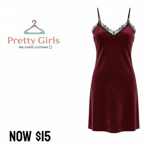 Burgundy Lace Trim Slip Dress